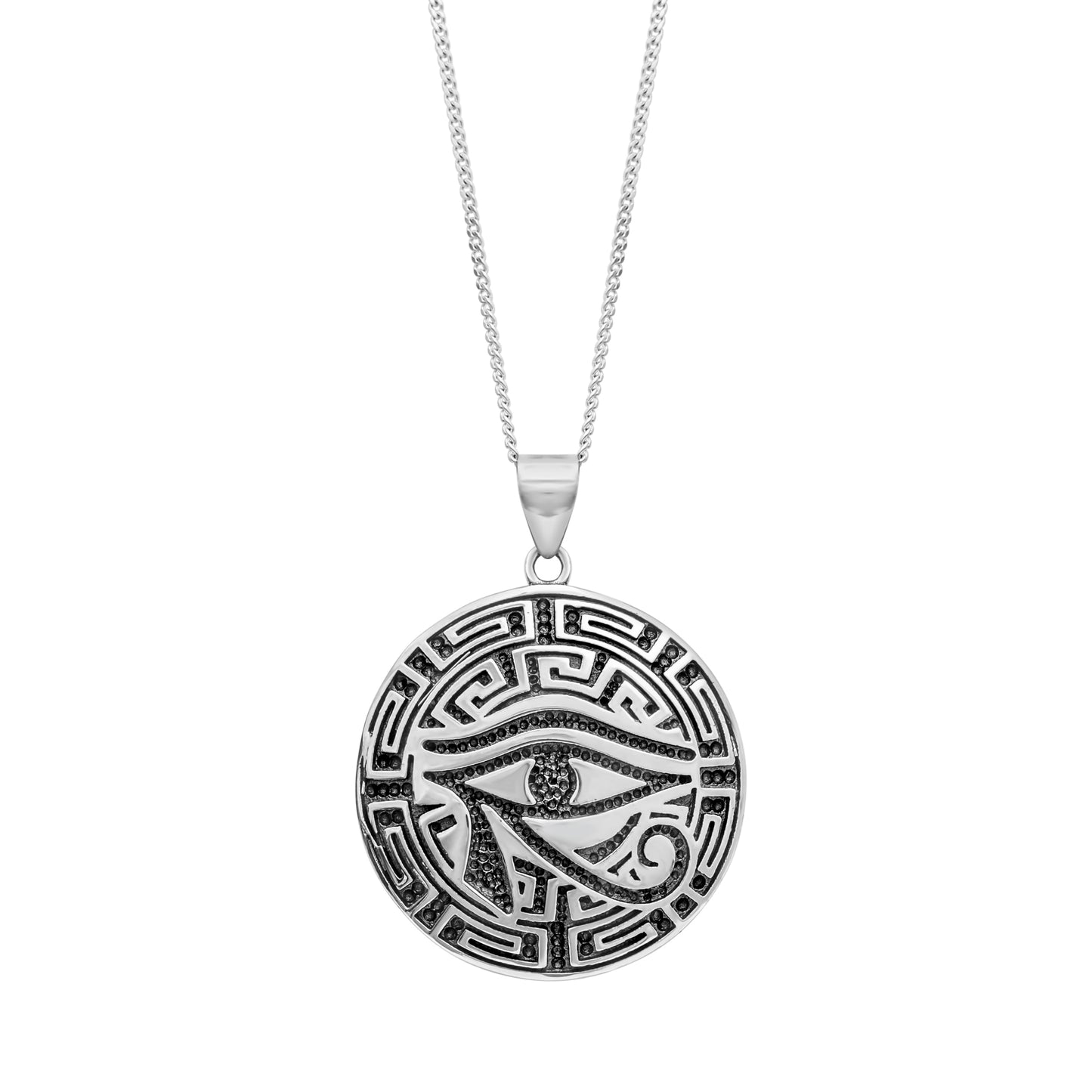 Sterling Silver Eye of Horus Round Maze Pendant Necklace