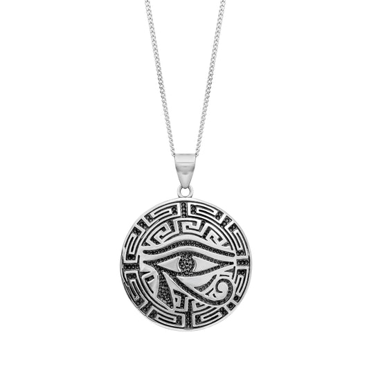 Sterling Silver Eye of Horus Round Maze Pendant Necklace