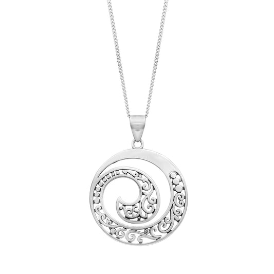 Sterling Silver Filigree Round Pendant Necklace