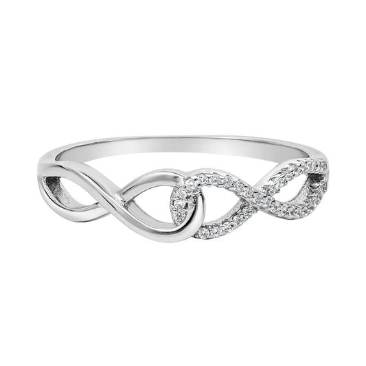 Cubic Zirconia & Sterling Silver Pavé Interlinked-Infinity Ring