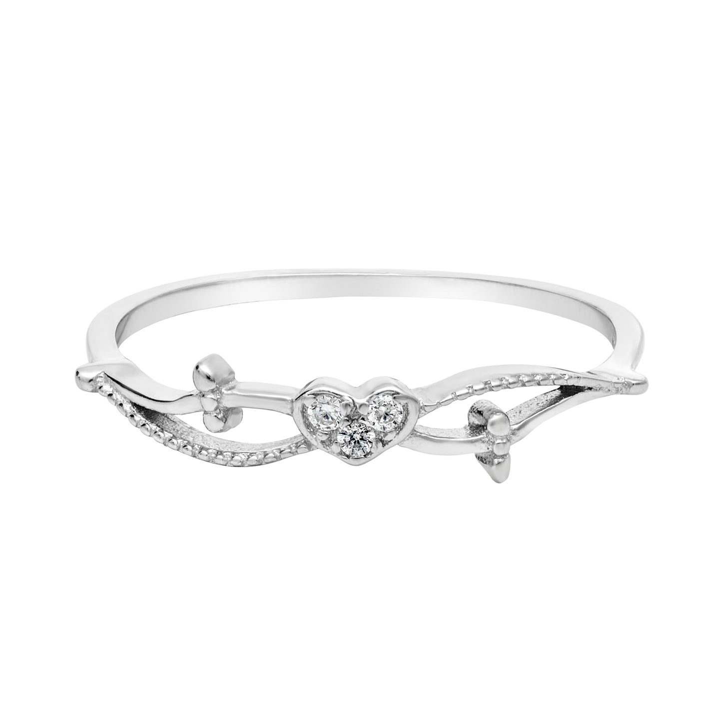 Cubic Zirconia & Sterling Silver Branch Heart Ring