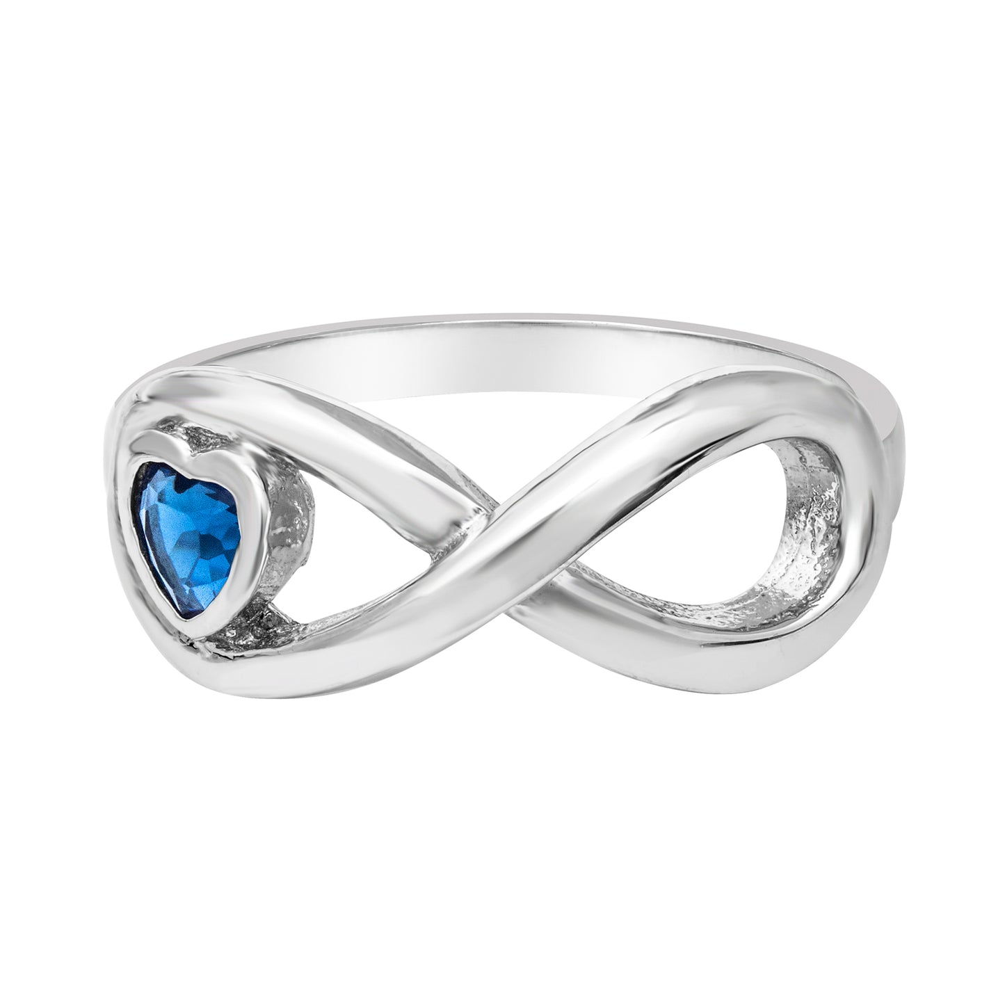 Blue Cubic Zirconia & Sterling Silver Heart Infinity Ring