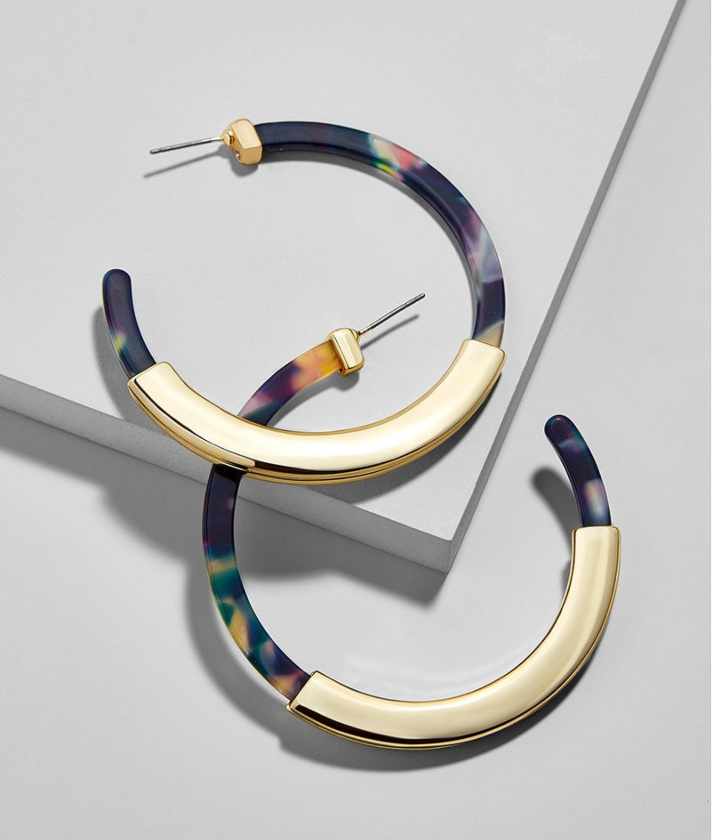 Goldtone & Blue Multicolour Marbled Hoop Earrings