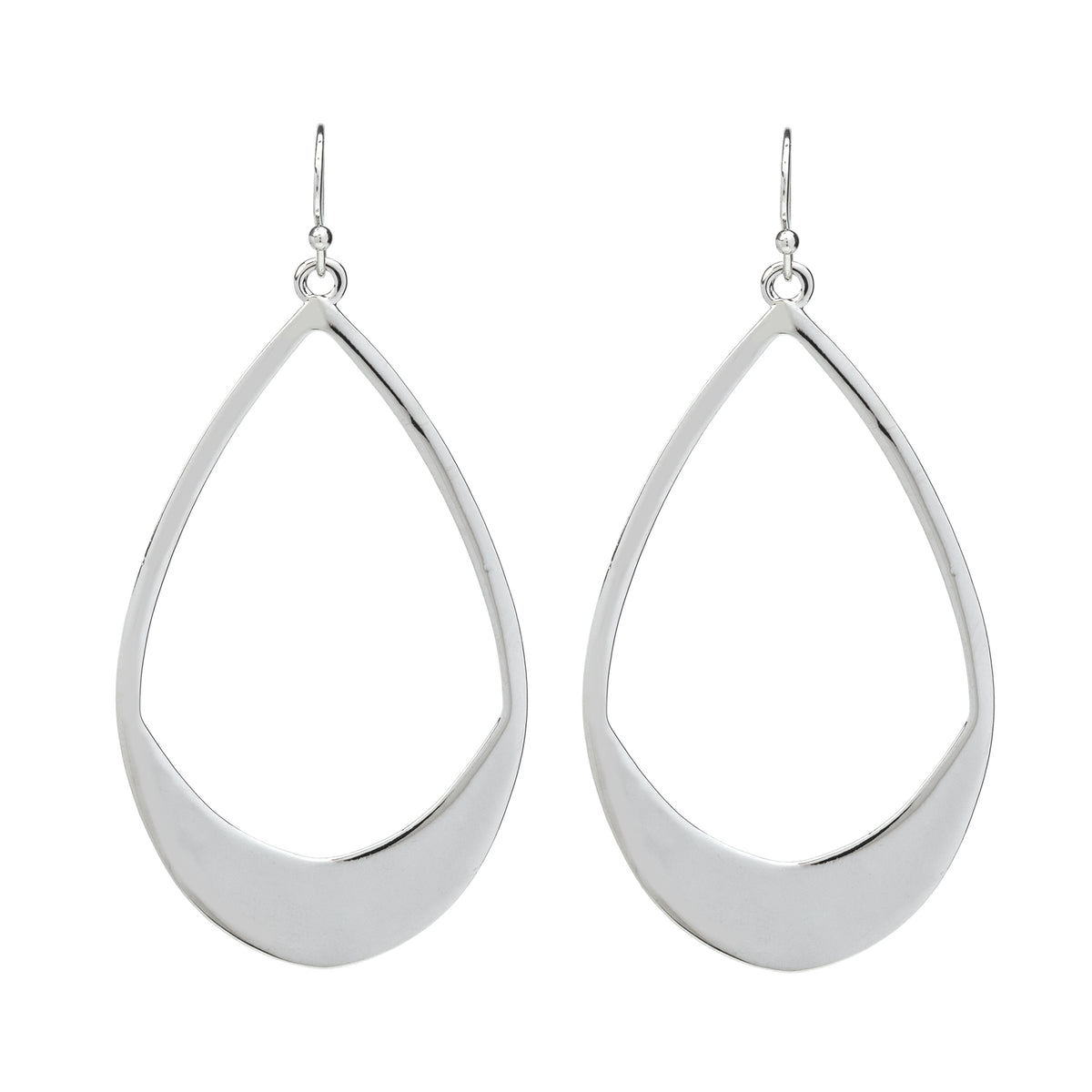 Silver-tone teardrop hoop-style earrings with hook fastenings