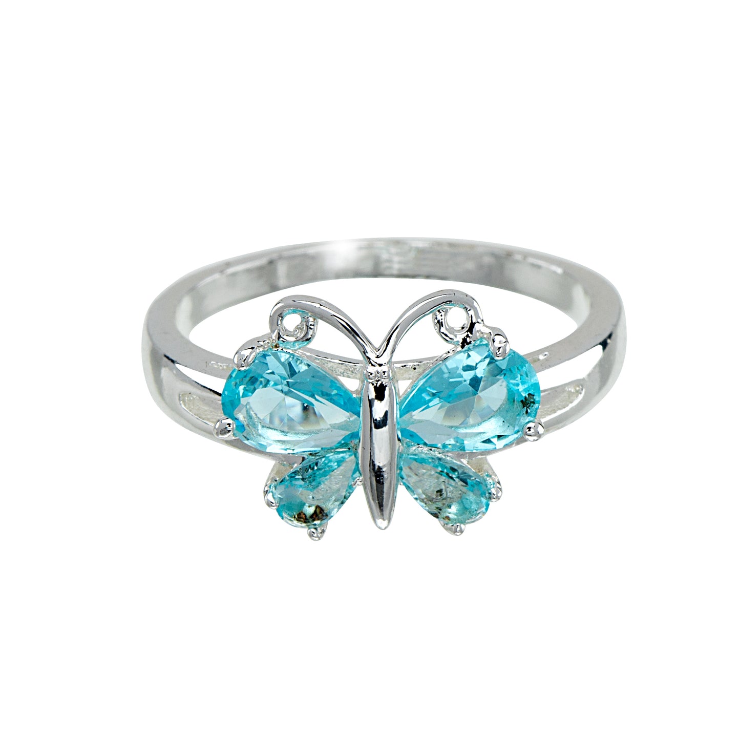 Aqua Cubic Zirconia Butterfly Ring