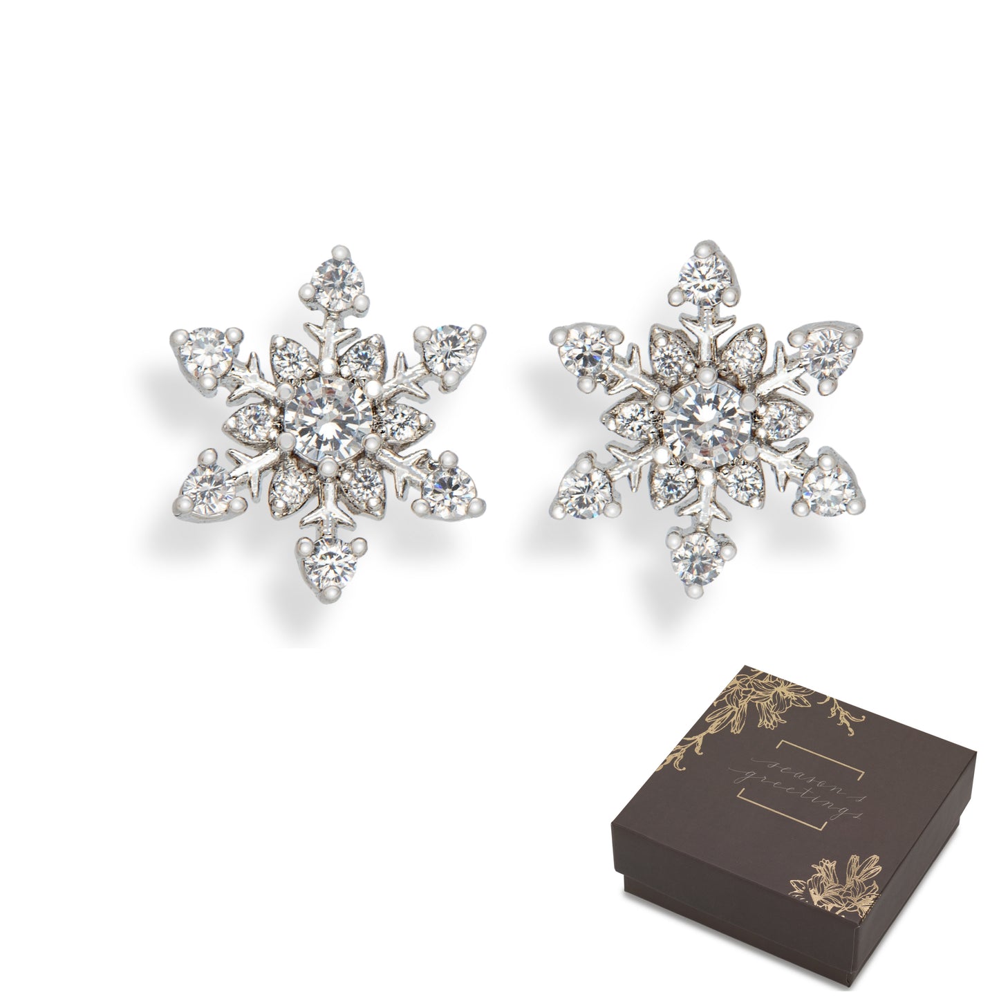 Silvertone Snowflakes Swarovski Crystals Stud Earrings