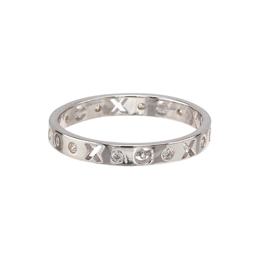 Sterling Silver 'XOXO' Ring with Crystals