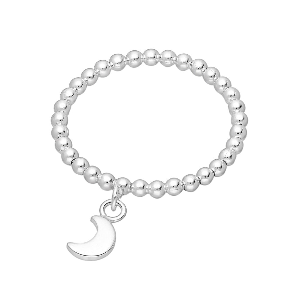 Sterling Silver Beads with Crescent Charm Ring