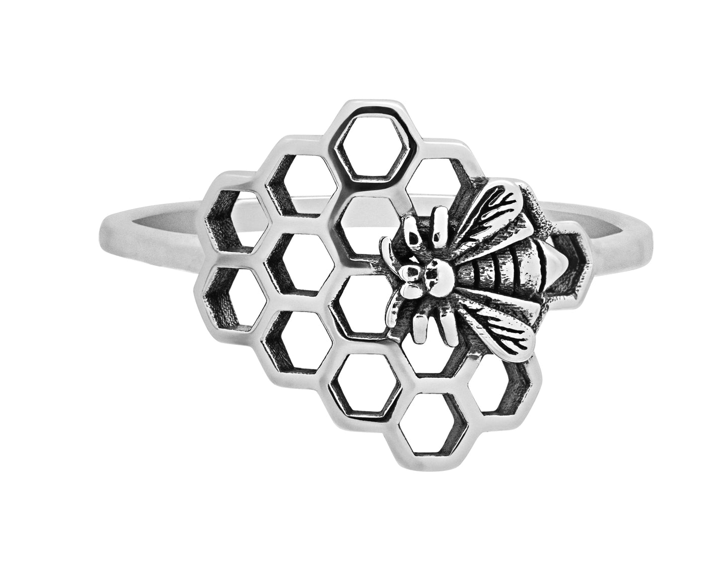 Sterling Silver Honeycomb & Bee Filigree Ring