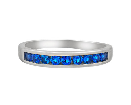 Blue Cubic Zirconia & Sterling Silver Channel-Set Band