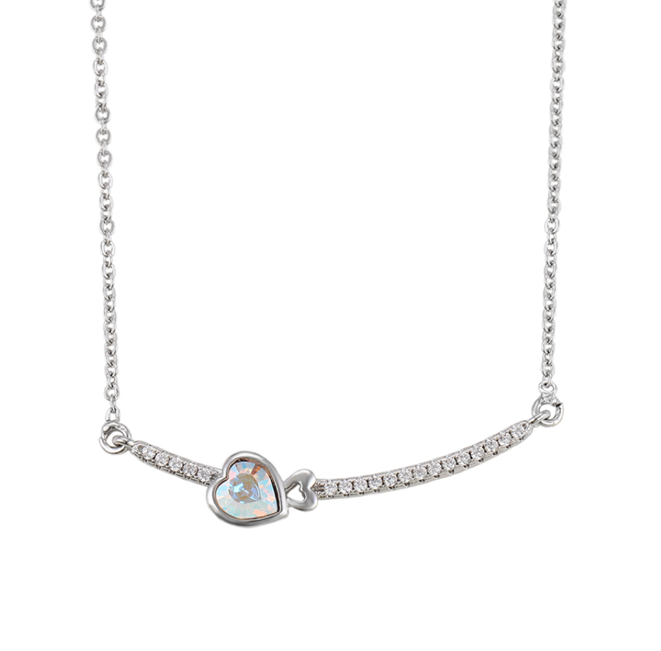 Aurora Borealis Swarovski Crystal Heart Bar Pendant Necklace