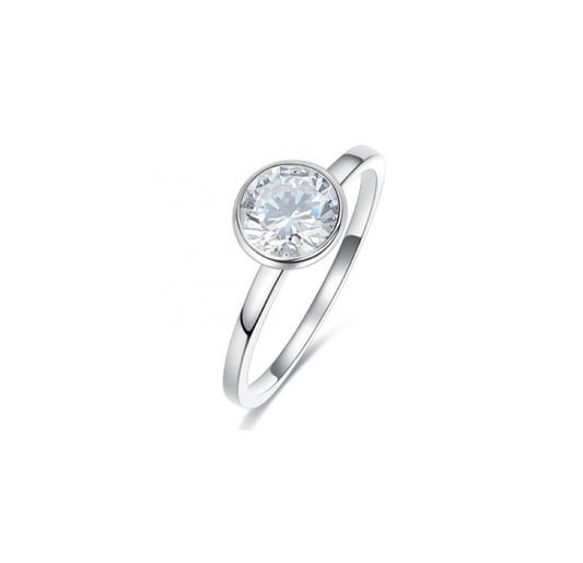 Rhodium Solitaire Crystal Ring with Swarovski