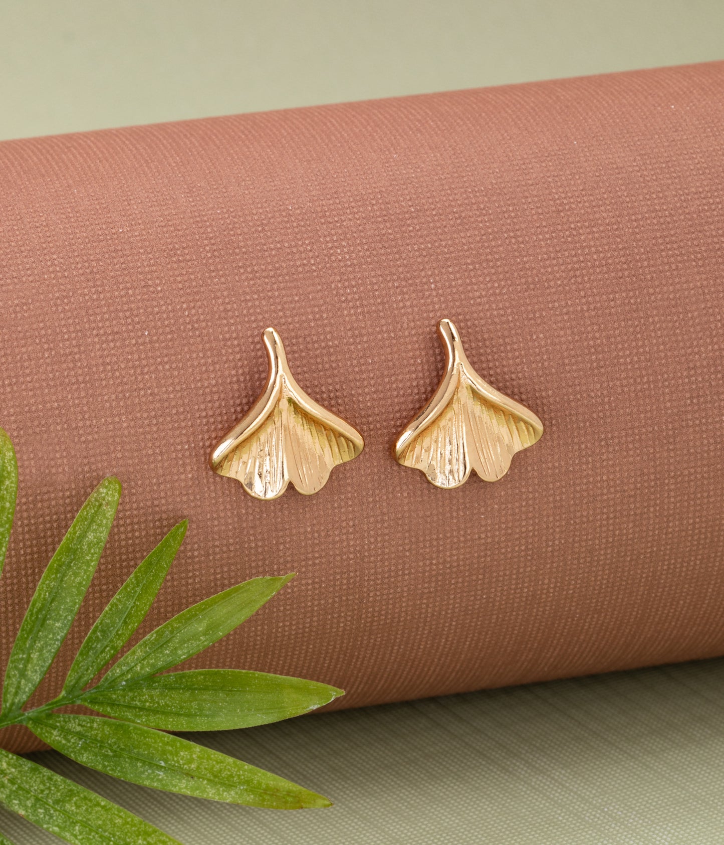 Goldtone Gingko Leaf Stud Earrings