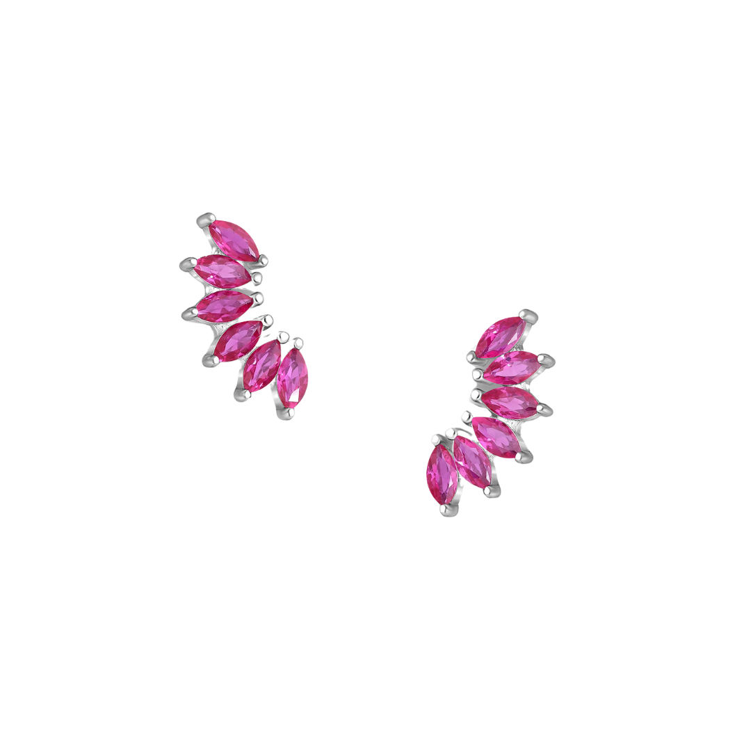 Sterling Silver & Pink Cubic Zirconia Flower Petals Stud Earrings