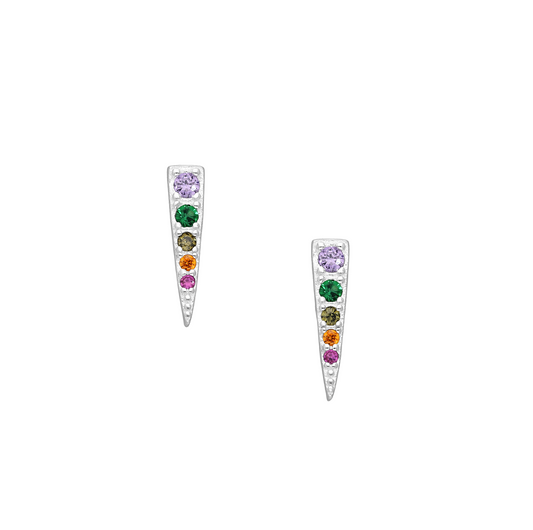 Sterling Silver & Multi-Colored Cubic Zirconia Spike Stud Earrings