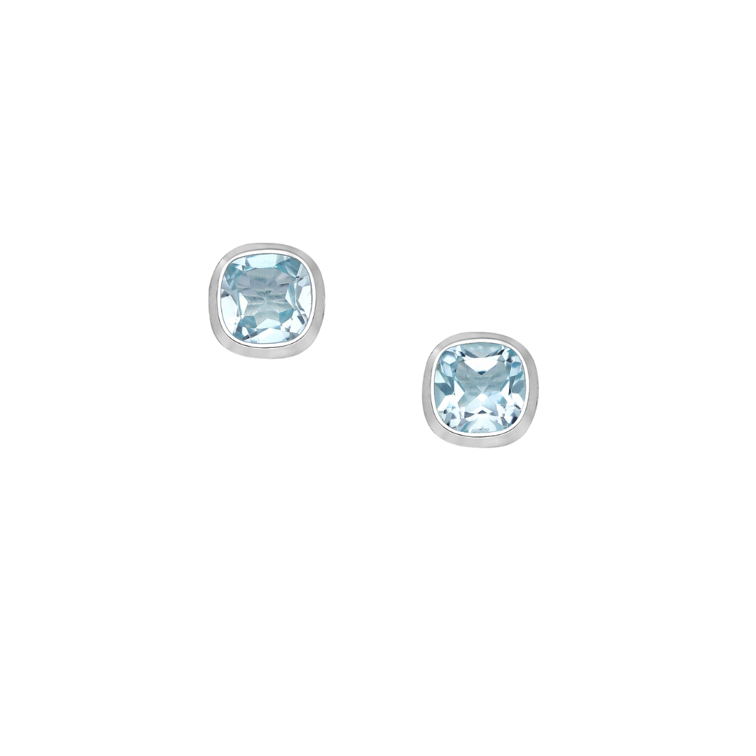 Sterling Silver & Aquamarine Cubic Zirconia Square Stud Earrings