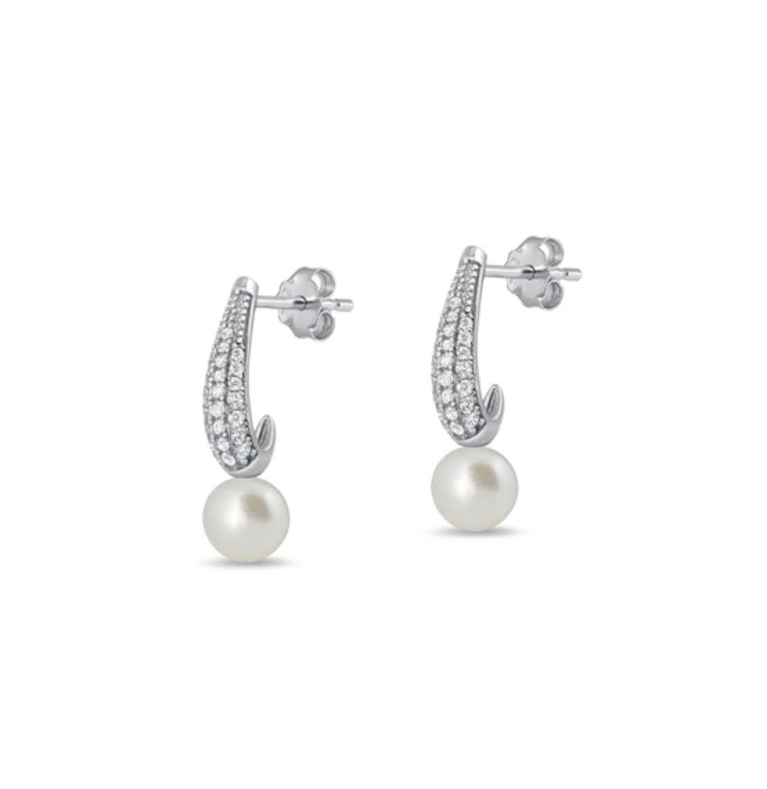 Sterling Silver & Cubic Zirconia Drop Earrings with Pearl