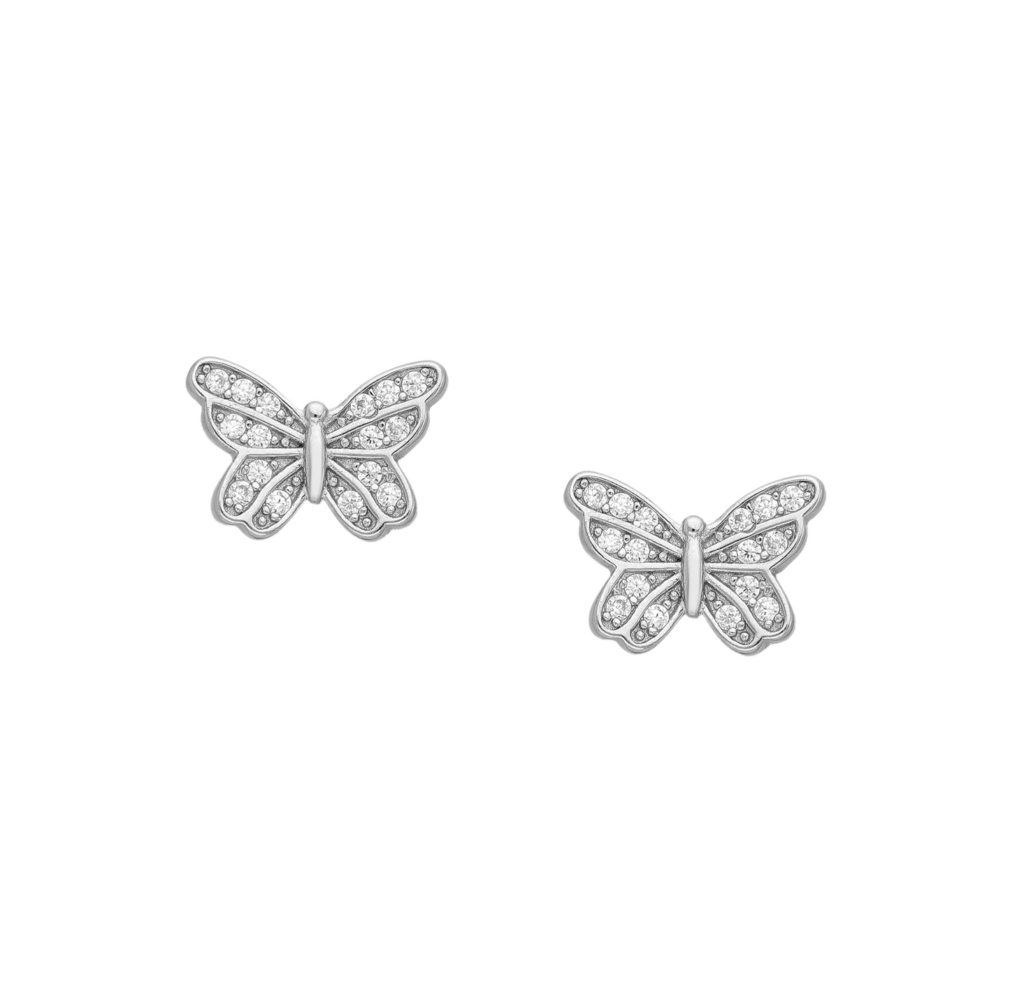 Sterling Silver Cubic Zirconia Butterfly Stud Earrings