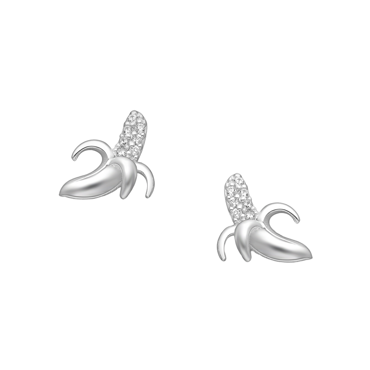 Sterling Silver Cubic Zirconia Banana Stud Earrings