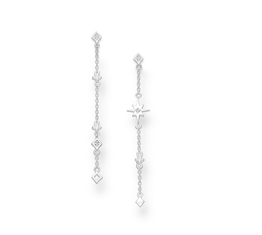 Sterling Silver Star & Geometric Drop Earrings with Cubic Zirconia