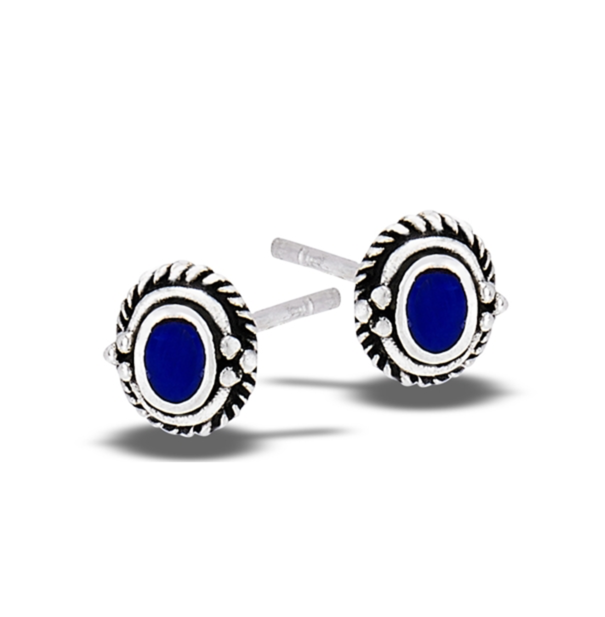 Sterling Silver Braided Stud Earrings with Synthetic Lapis