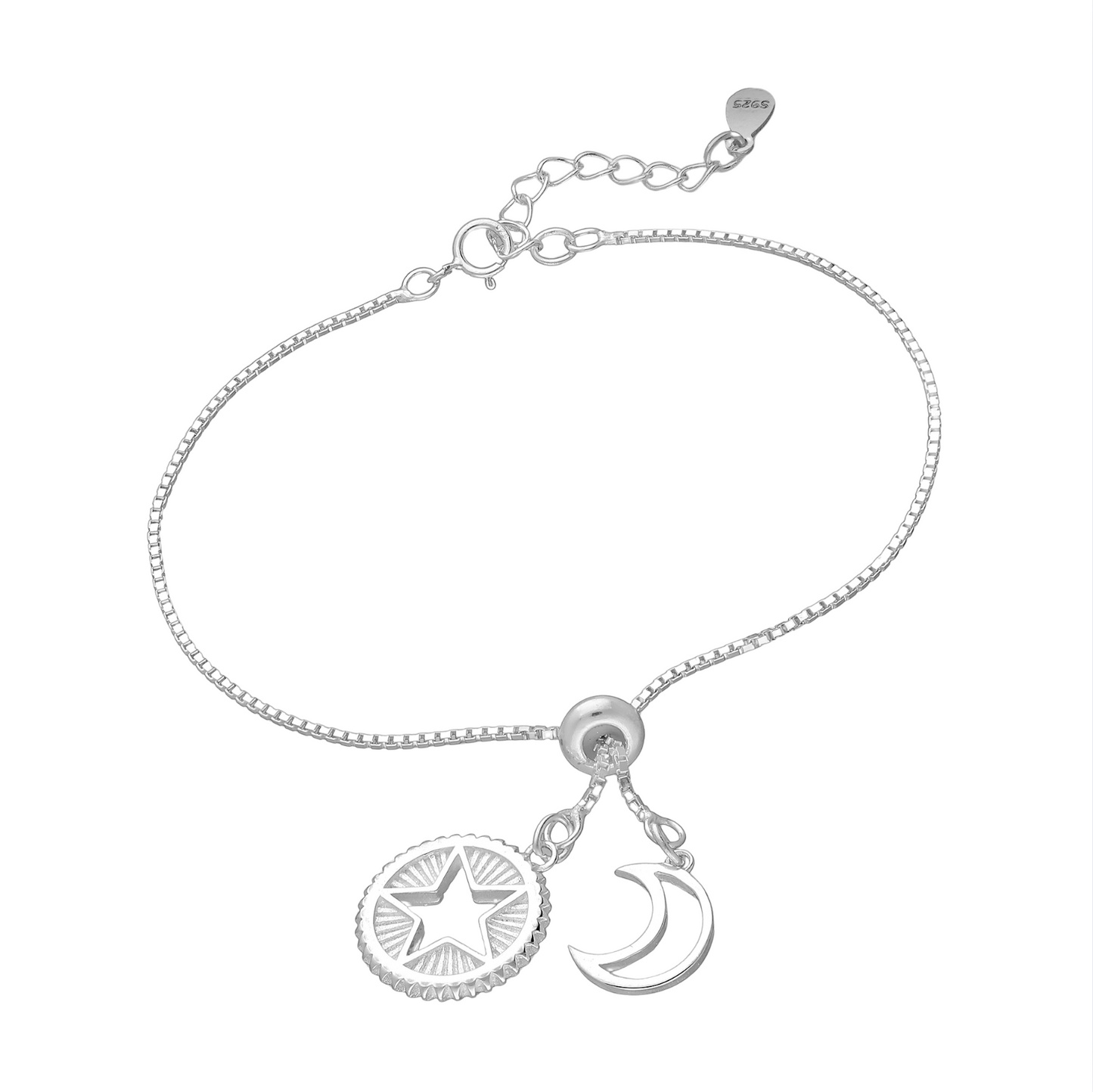 Sterling Silver Star Crescent Moon Bracelet