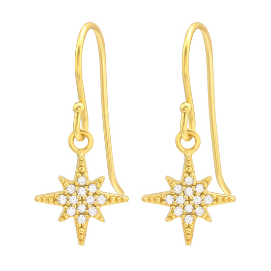 Cubic Zirconia & Sterling Silver 18k Gold-Plated North Star Drop Earrings