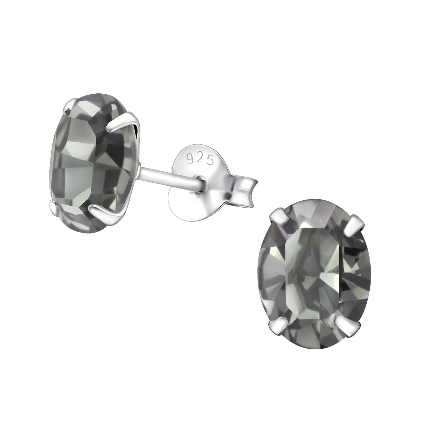 Sterling Silver & Genuine European Crystal Oval Stud Earrings