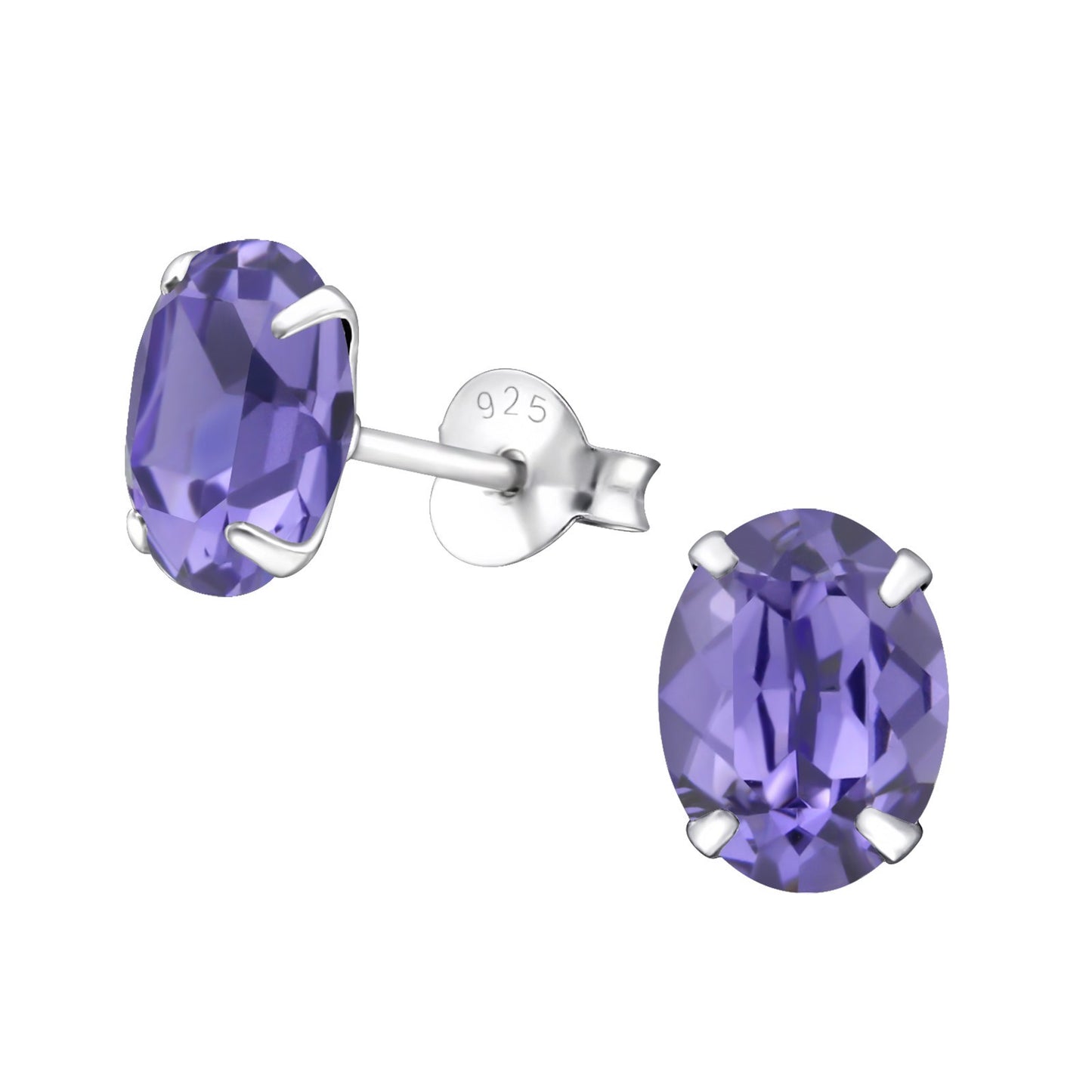 Sterling Silver & Genuine European Crystal Oval Stud Earrings