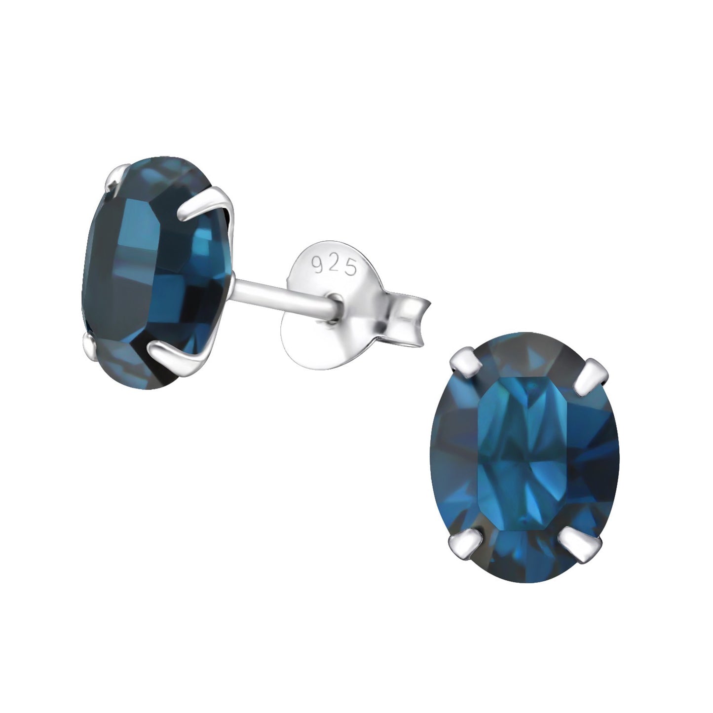 Sterling Silver & Genuine European Crystal Oval Stud Earrings