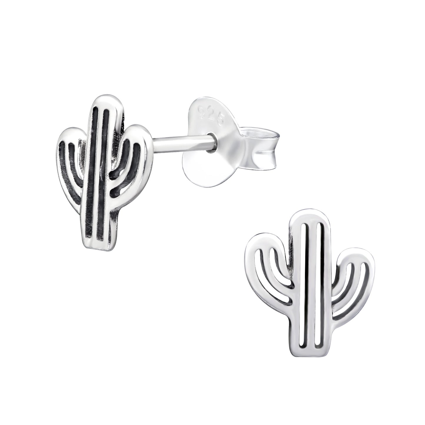 Sterling Silver Cactus Cut-Out Stud Earrings