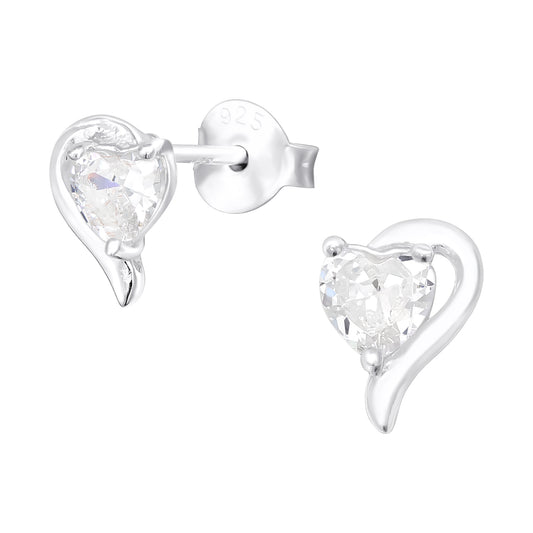 Sterling Silver Cubic Zirconia Heart Sud Earrings