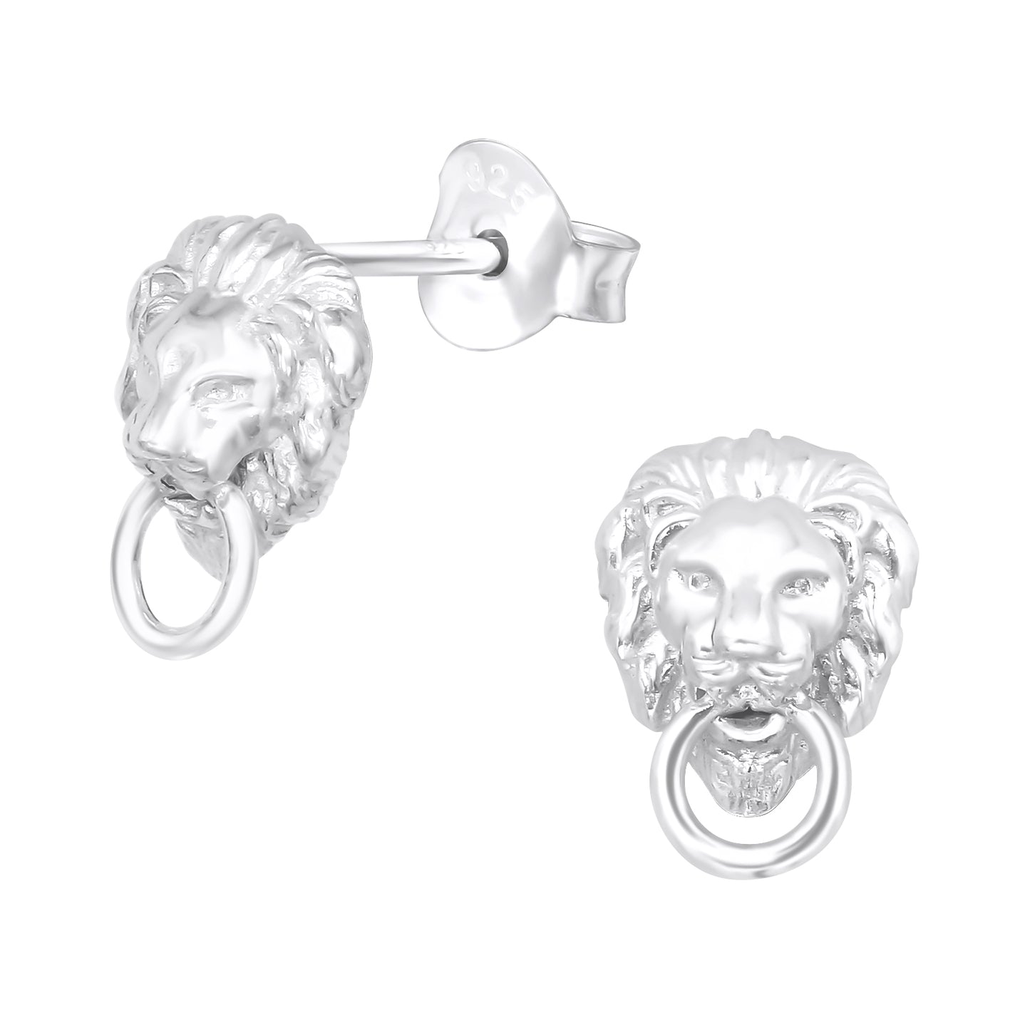 Sterling Silver Lion Stud Earrings