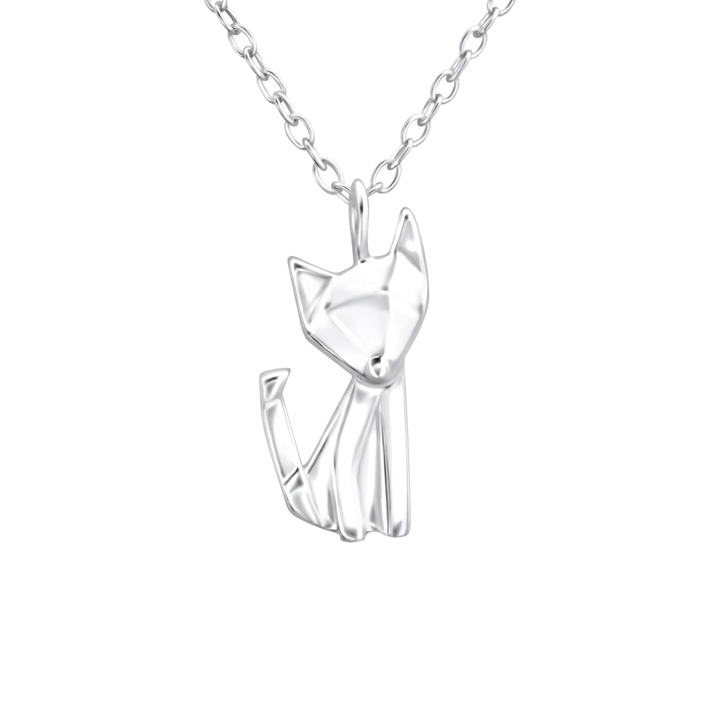 Sterling Silver Origami Cat Pendant Necklace