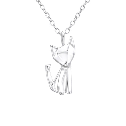 Sterling Silver Origami Cat Pendant Necklace