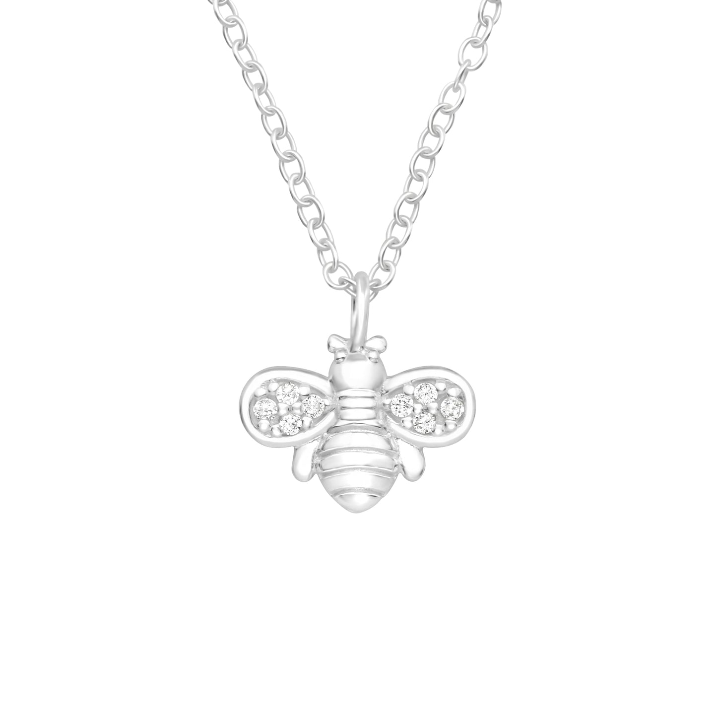 Sterling Silver Bumble Bee Pendant Necklace with Cubic Zirconia