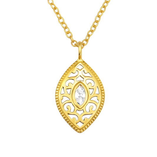 Sterling Silver 18k Gold-Plated Filigree Eye Pendant Necklace