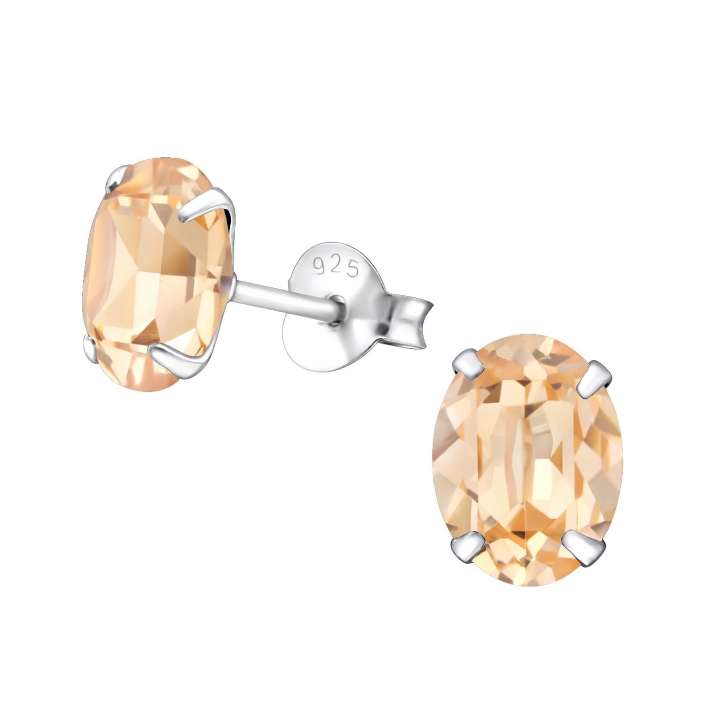 Sterling Silver & Genuine European Crystal Oval Stud Earrings