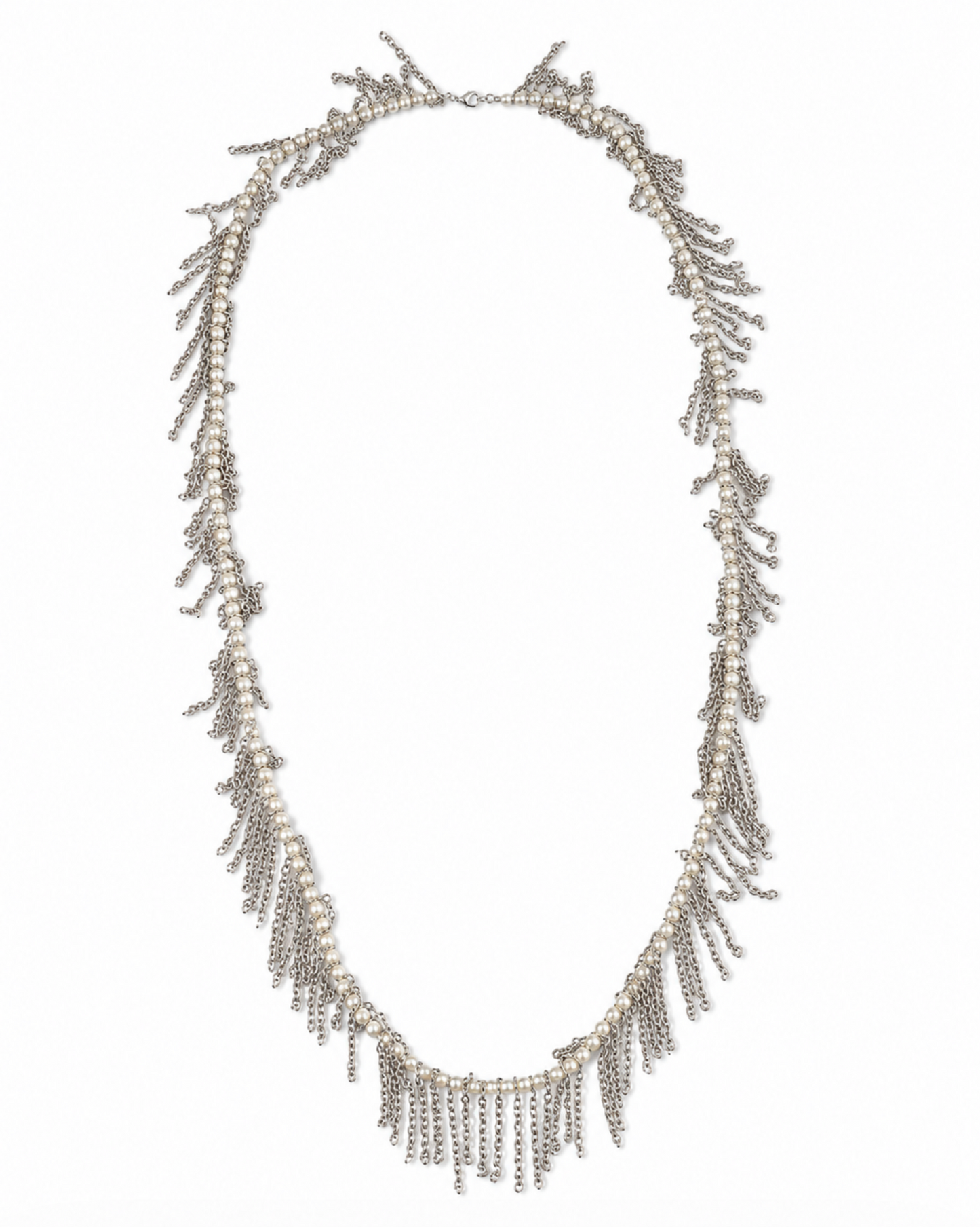 InstaGlam Fringe Pearl Statement Necklace – Upcycled Elegance