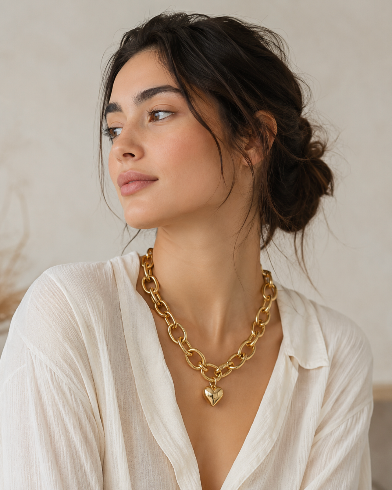InstaGlam Gold Heart Chain Necklace – Handmade Upcycled Style