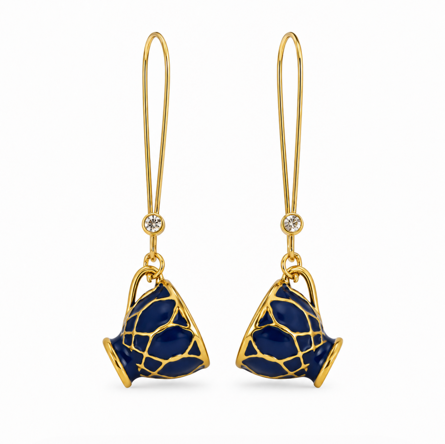 InstaGlam Blue & Gold Cup Drop Earrings – Handmade Local Design