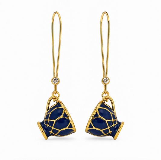 InstaGlam Blue & Gold Cup Drop Earrings – Handmade Local Design