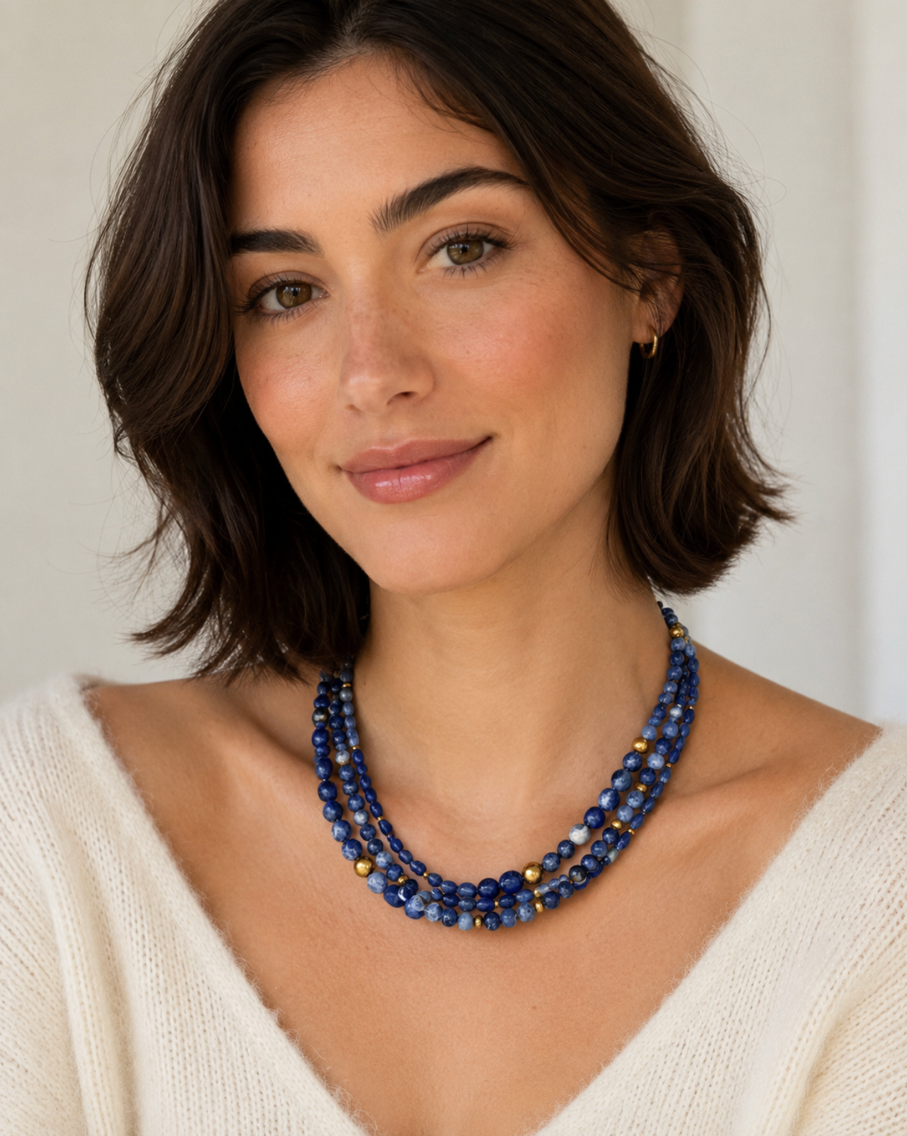 InstaGlam Sodalite & Gold-Tone Brass Multi-Strand Necklace – Handmade Local Design
