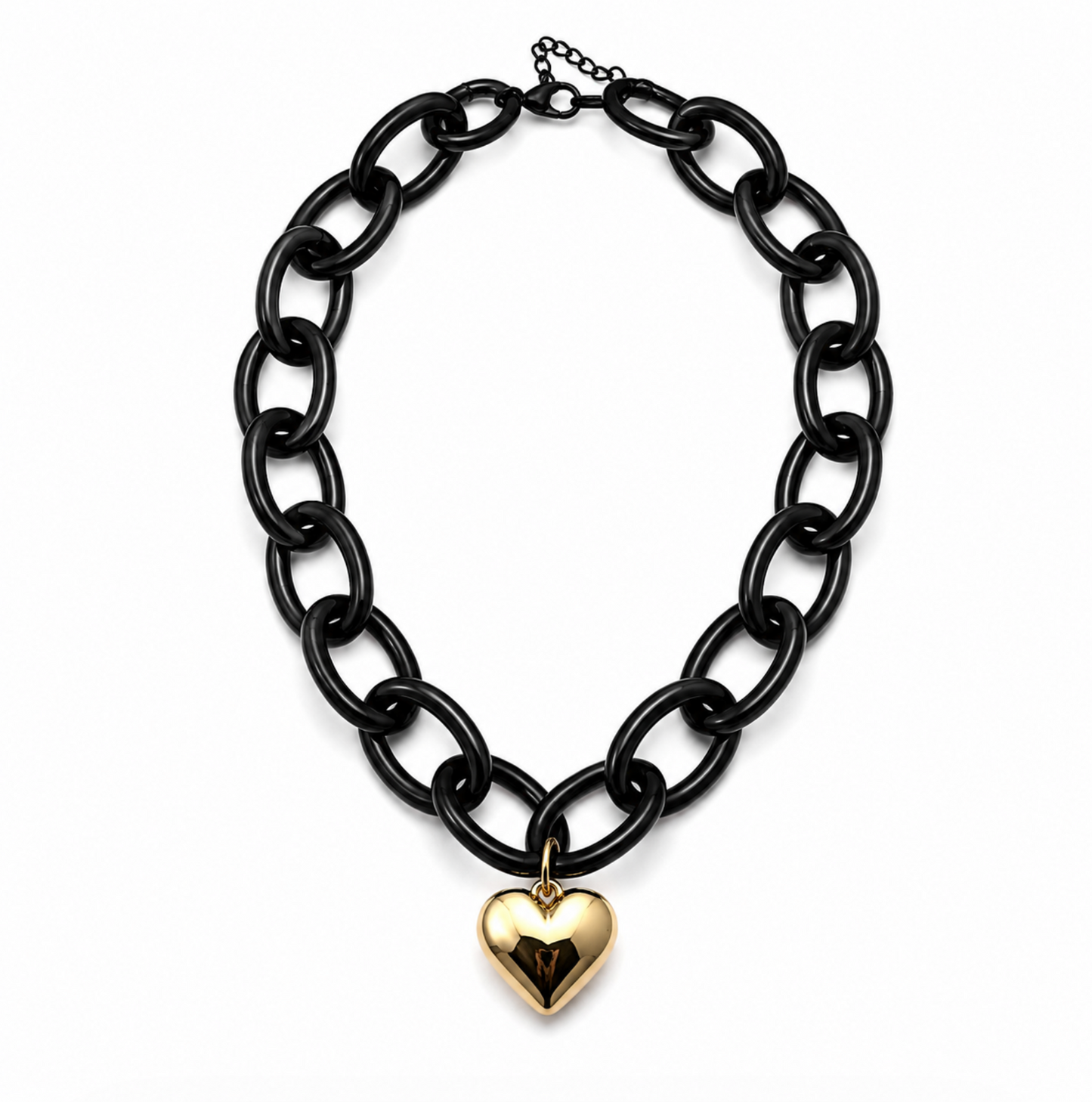 InstaGlam Black Chain Heart Necklace – Upcycled Montreal Design