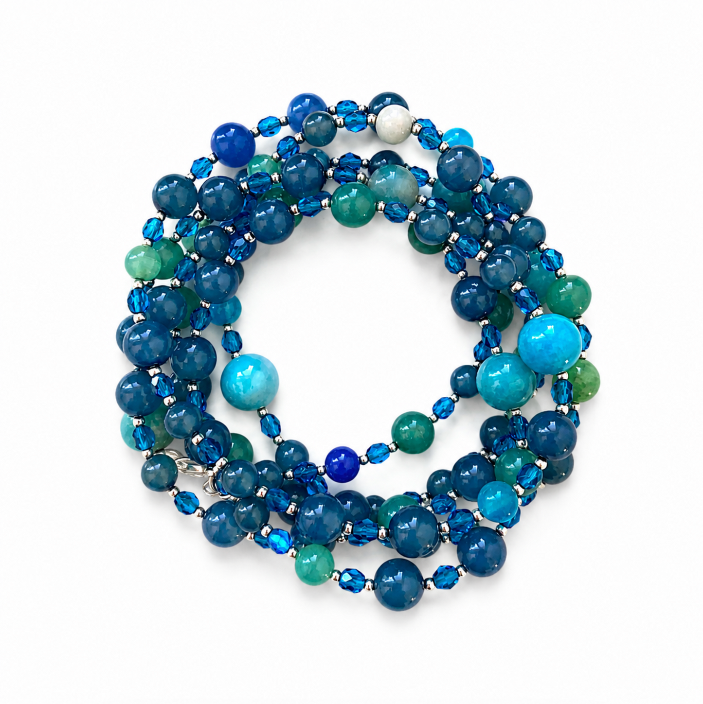InstaGlam Long Beaded Necklace – Dyed Jade & Crystal Mix (48")