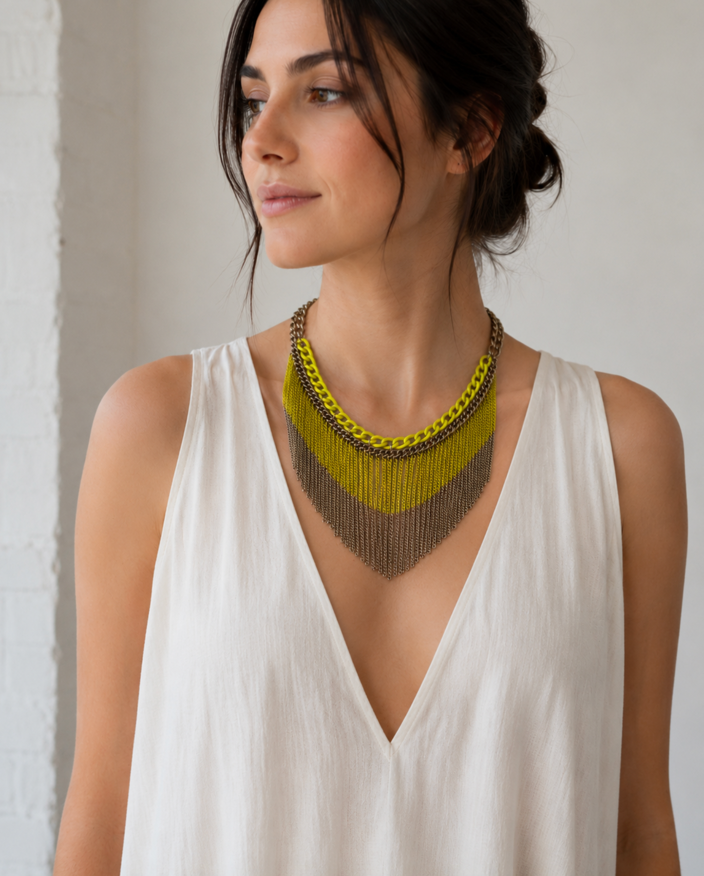 InstaGlam Statement Fringe Necklace – Neon Gold Edition