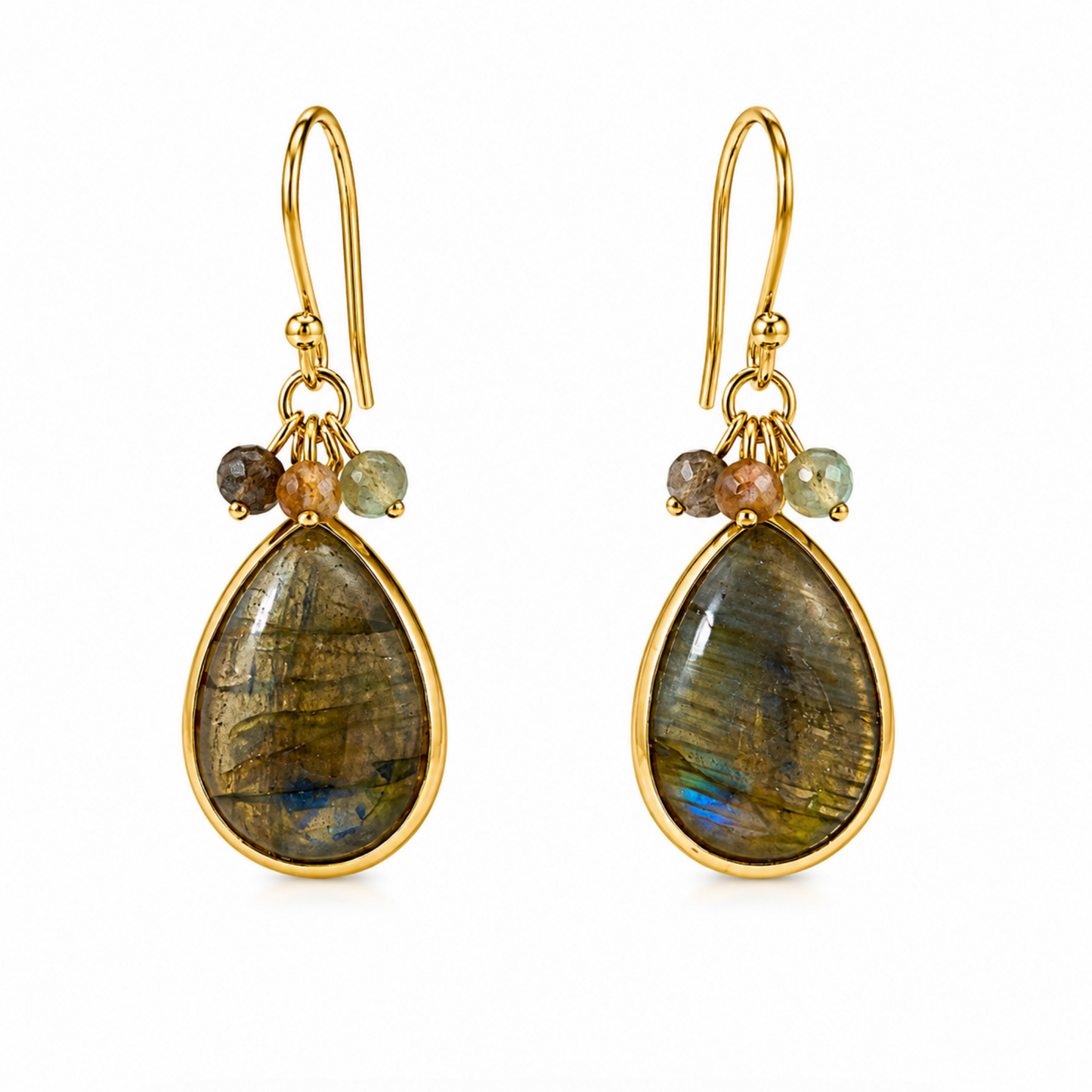 InstaGlam Labradorite Teardrop Earrings – Gold Aura Drop Edition