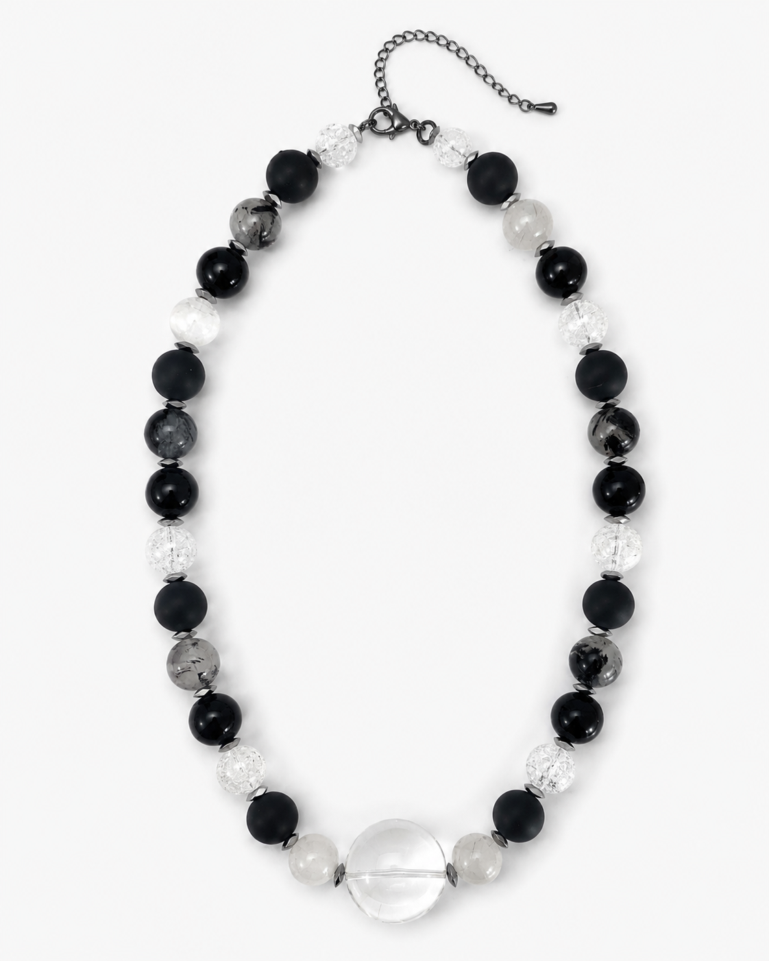 Crystal Quartz, Tourmalinated Quartz & Onyx Statement Necklace — Montréal Upcycled Collection
