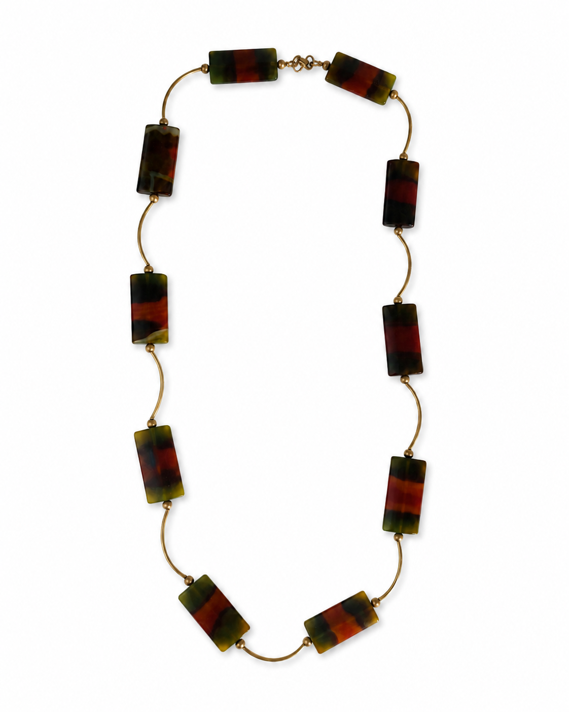 Upcycled Agate Statement Necklace 28" Oxidized Gold-Plated Necklace with 40 x 20mm Agate Panels