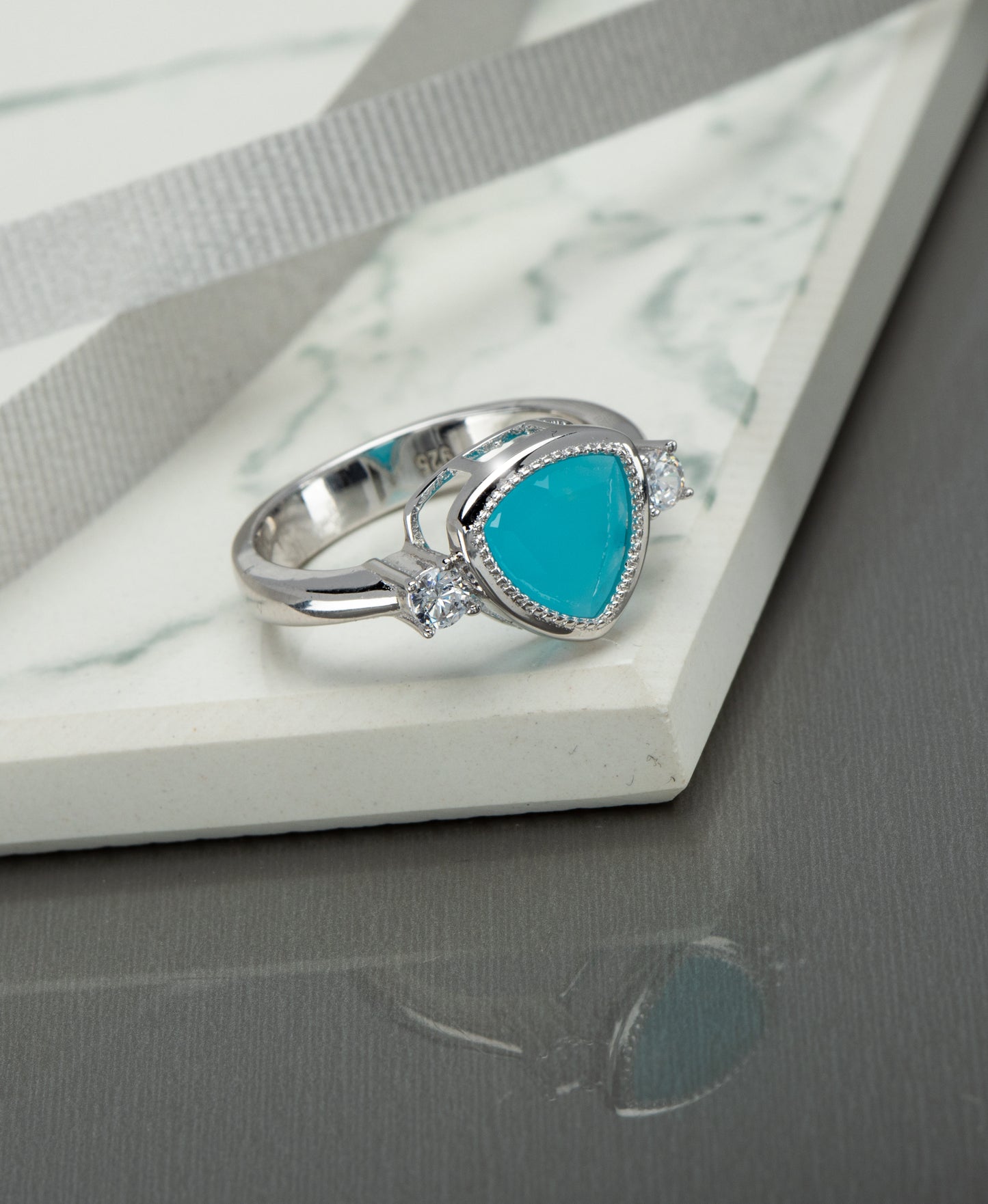 Bright Turquoise & Sterling Silver Trillion-Cut Solitaire Ring